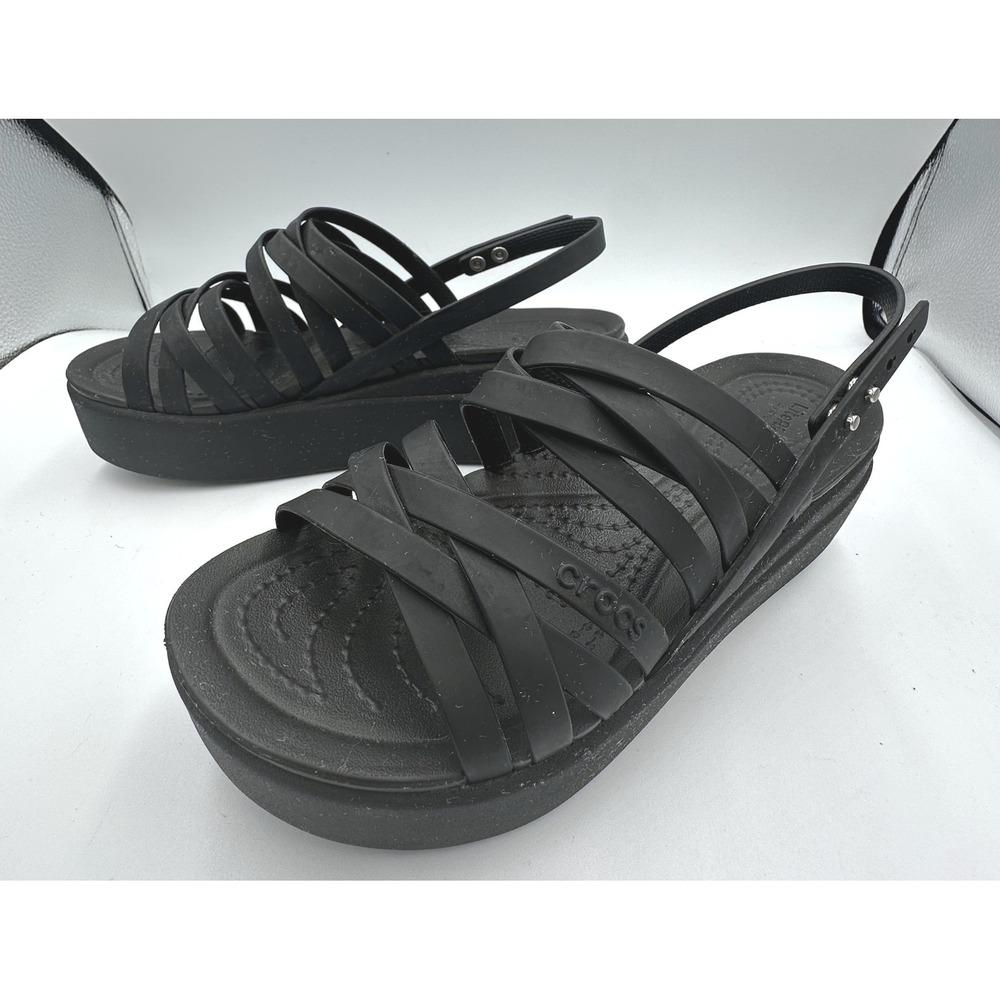 Crocs Brooklyn Strappy LiteRide Low Wedge Platform Sandals Black Womens Size 6